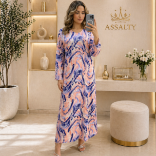 Robe Longue Élégante à Motifs Marbrés – Confort & Style Chic